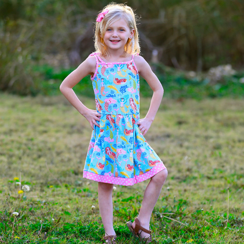AnnLoren Little Big Girls Mermaid Sea Creatures Dress Cotton Knit Sleeveless Spaghetti Straps Clothes