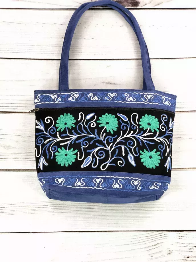 Handmade Suede Embroidered Tote Bag