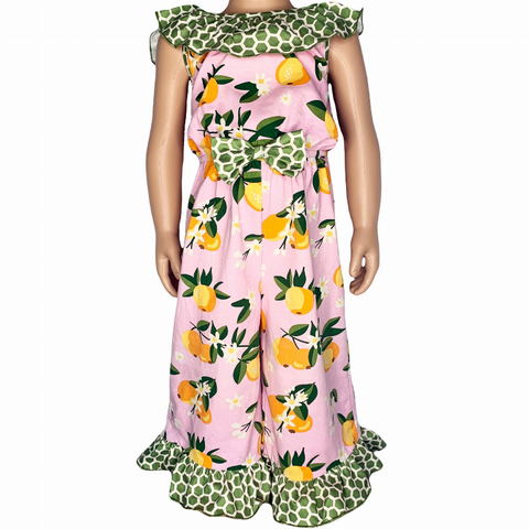 AnnLoren Big Little Girls Pretty as a Peach Capri Jumpsuit One Piece Outfit