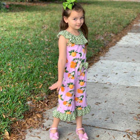 AnnLoren Big Little Girls Pretty as a Peach Capri Jumpsuit One Piece Outfit