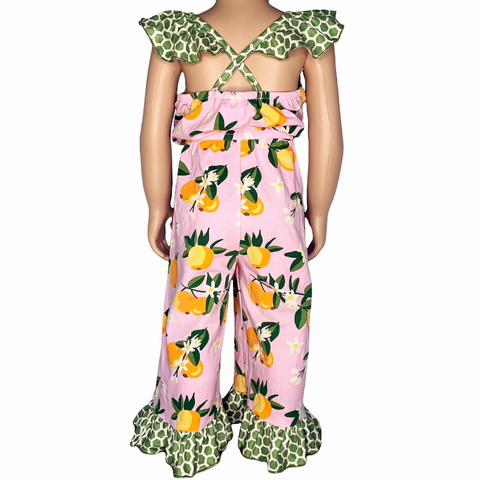 AnnLoren Big Little Girls Pretty as a Peach Capri Jumpsuit One Piece Outfit