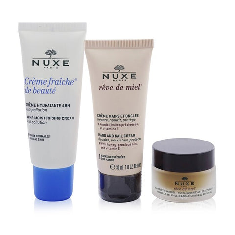 Moisture Me Kit: Creme Fraiche De Beaute 48hr Moisturising Cream 30ml + Reve De Miel Honey Lip Balm 15g + Reve De Miel Hand &amp; Nail Cream 30ml -