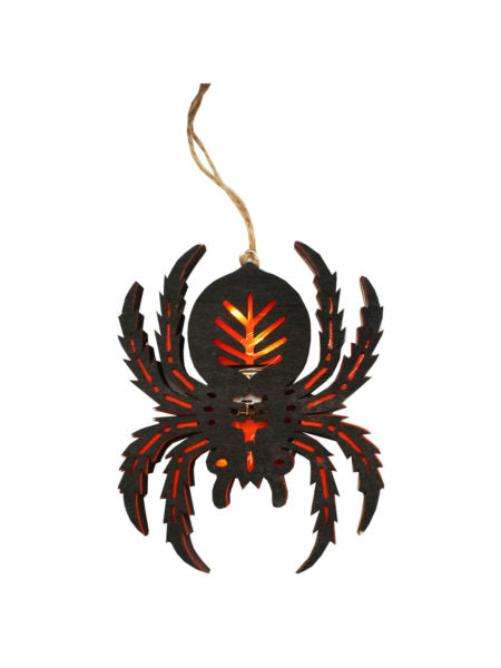Led hanging wood spider with decorative cut out (Available in a pack of 4)