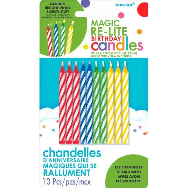 Magic Re-Lite Birthday Candles | Assorted Colors | Pack of 10| Party Supply