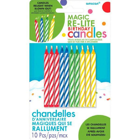 Magic Re-Lite Birthday Candles | Assorted Colors | Pack of 10| Party Supply