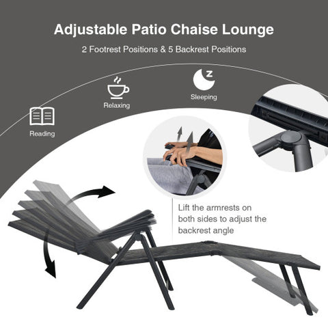 Patio Foldable Chaise Lounge Chair with Backrest and Footrest-Gray