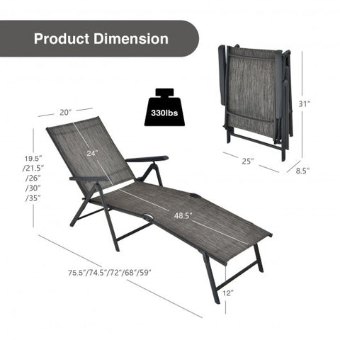 Patio Foldable Chaise Lounge Chair with Backrest and Footrest-Gray