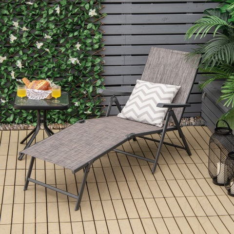 Patio Foldable Chaise Lounge Chair with Backrest and Footrest-Gray