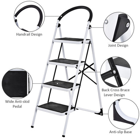 4 Step Folding Ladder with Anti-Slip Pedal Platform 330Lbs Capacity