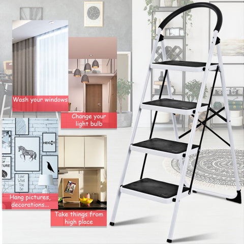 4 Step Folding Ladder with Anti-Slip Pedal Platform 330Lbs Capacity