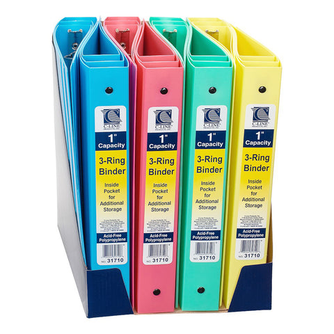 3-Ring Binder, 1" capacity, Assorted Colors, Pack of 6