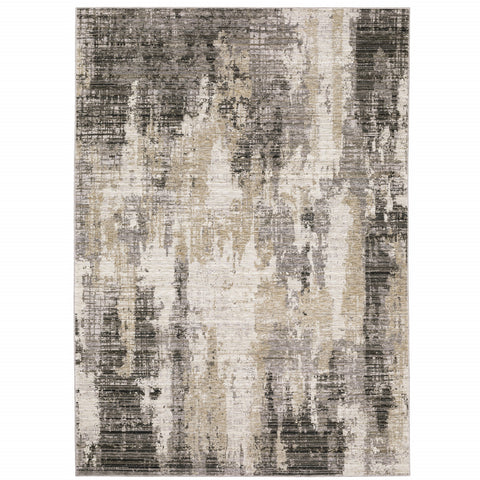 8' X 11' Grey Beige Charcoal Brown Tan And Ivory Abstract Power Loom Stain Resistant Area Rug