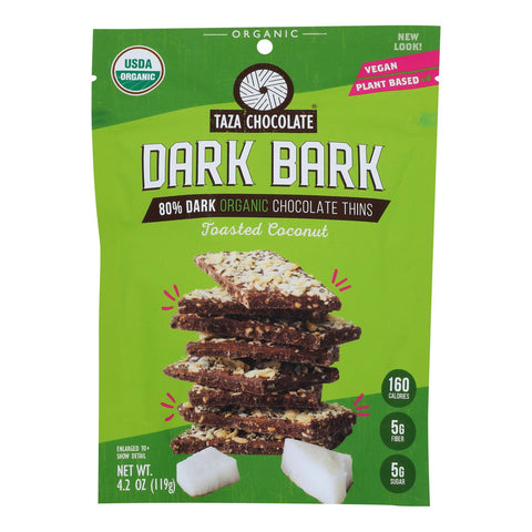Taza Chocolate Organic Dark Bark Chocolate - Toasted Coconut - Case Of 12 - 4.2 Oz