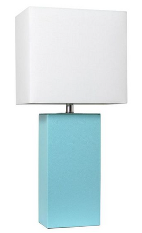 Elegant Designs Modern Leather Table Lamp with White Fabric Shade