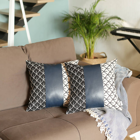 Bohemian Vegan Faux Leather Throw Pillow Set