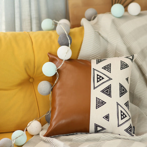 Bohemian Vegan Faux Leather Throw Pillow Covers