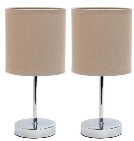 Simple Designs Chrome Mini Basic Table Lamp with Fabric Shade (Set of 2)