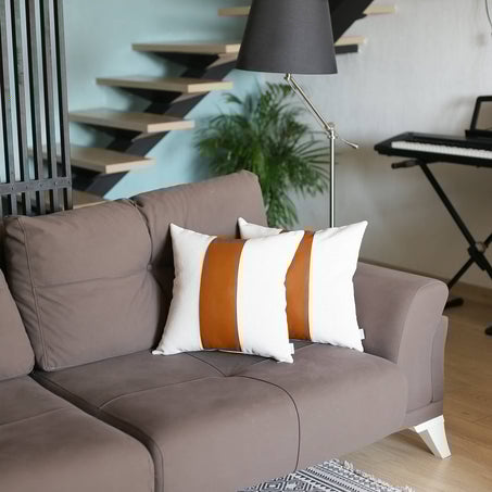 Vegan Faux Leather Detailed Throw Pillow
