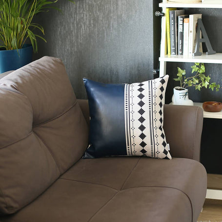 Bohemian Vegan Faux Leather Throw Pillow Covers - Half Ornamented