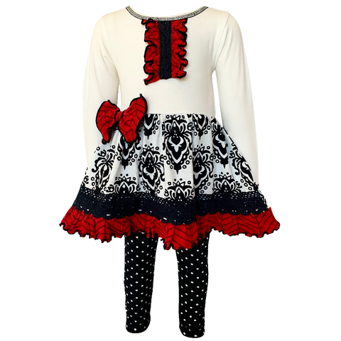 AnnLoren Girls Winter Damask Holiday Polka Dot Herringbone Dress Tunic & Leggings Set sz 2/3T-9/14