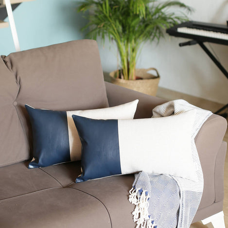 Bohemian Vegan Faux Leather Detailed Throw Pillow Set