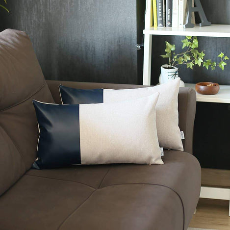 Bohemian Vegan Faux Leather Detailed Throw Pillow Set