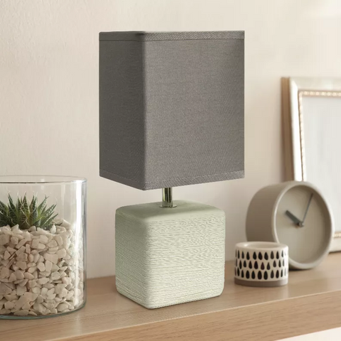 Simple Designs Petite Faux Stone Table Lamp with Fabric Shade