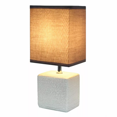 Simple Designs Petite Faux Stone Table Lamp with Fabric Shade