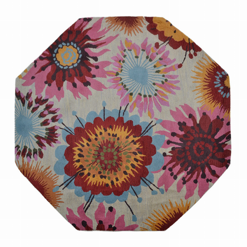 Rugsotic Carpets Hand Tufted Wool Octagon Area Rug Floral