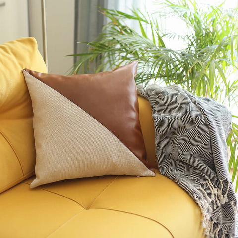 Boho-Chic Vegan Faux Leather Throw Pillow