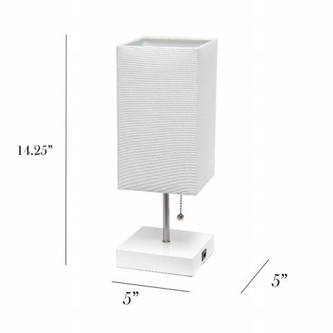 Simple Designs Petite White Stick Lamp with USB Charging Port and Fabric Shade 2 Pack Set