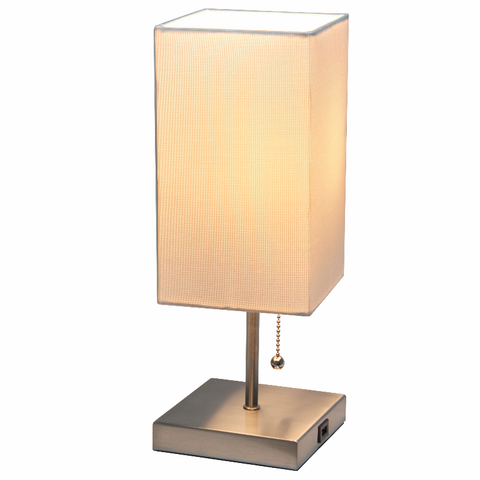 Simple Designs Petite Stick Lamp with USB Charging Port and Fabric Shade