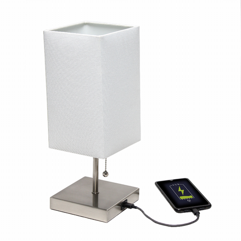 Simple Designs Petite Stick Lamp with USB Charging Port and Fabric Shade