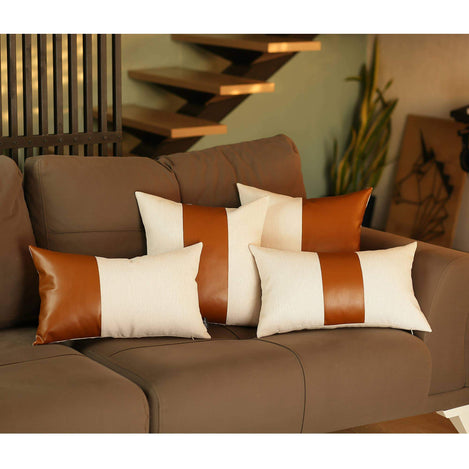 Bohemian Vegan Faux Leather Detailed Throw Pillow Set