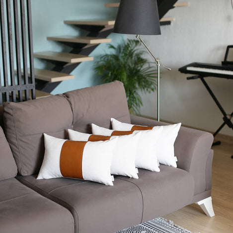 Bohemian Vegan Faux Leather Detailed Throw Pillow Set