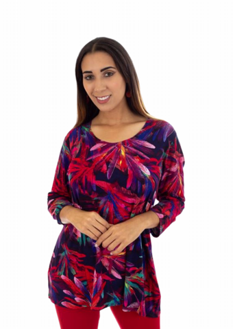 Scoop Neck 3/4 Sleeve Printed Tunic Top