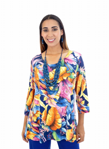 Scoop Neck 3/4 Sleeve Printed Tunic Top