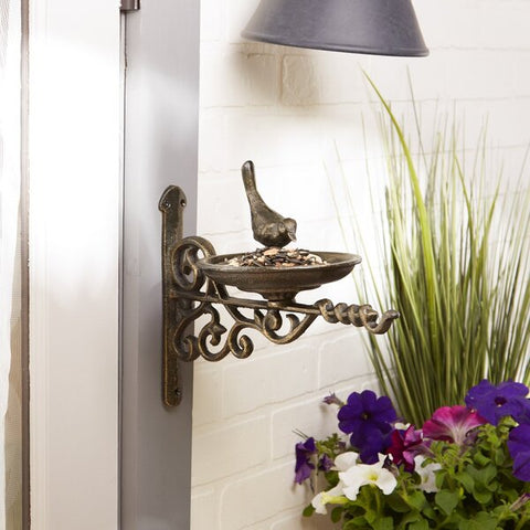 Accent Plus Wall-Mounted Cast Iron Scrolled Bird Feeder