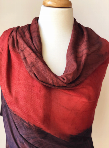 Burgundy  Hand Painted Modal Silk Watercolor Scarf