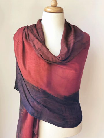 Burgundy  Hand Painted Modal Silk Watercolor Scarf