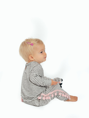Striped "Love Heart" Pullover + Dropped Crotch Pants With Pom Pom Trim Set