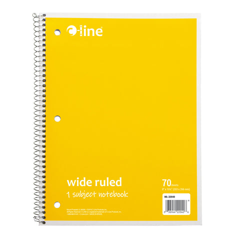 1-Subject Notebook, 70 Page, Wide Ruled, Yellow, Pack of 12