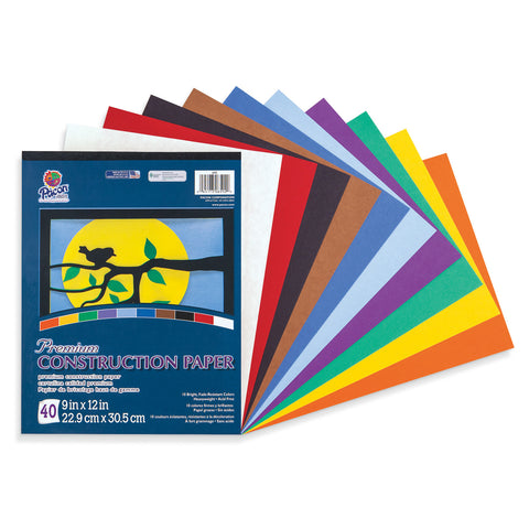 Construction Paper Pad, 10 Classic Colors, 9" x 12", 40 Sheets, Pack of 6