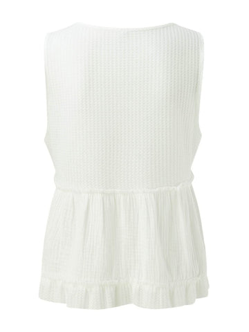 Waffle-Knit Frill V-Neck Tank
