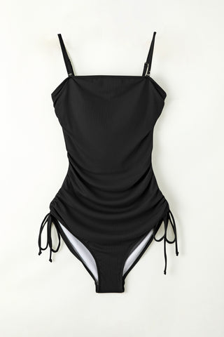 Drawstring Spaghetti Strap One-Piece Swimwear