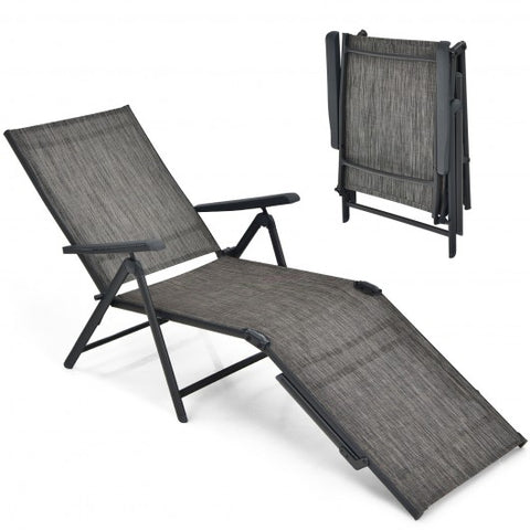 Patio Foldable Chaise Lounge Chair with Backrest and Footrest-Gray
