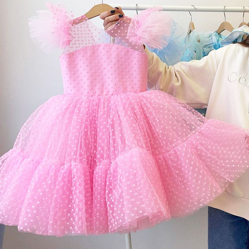 Girls Princess Dress Kids Elegant Wedding Tutu Prom Dresses Children Tulle Flare Sleeve Communion Party Formal Evening Clothes
