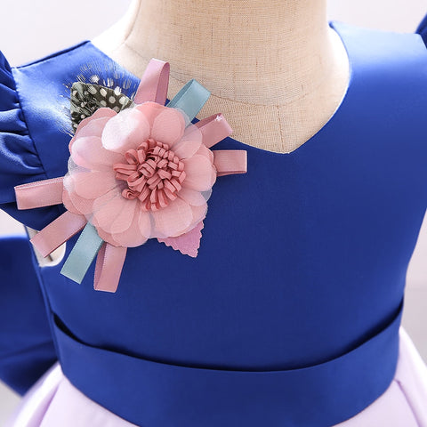 Kids Floral Summer Dress For Girls Wedding Party Dresses Big Bow Baby Girl Birthday Princess Gown Easter Children Clothes