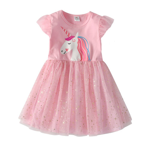 Kids Sleeveless Lace Drsses for Girls Party Dress Unicorn Embroidery Birthday Tutu Dresses Children Casual Wear Summer Vestidos
