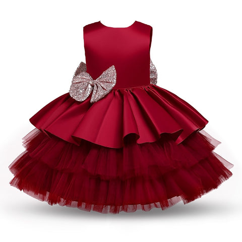 Girls Dresses Kids Summer Sleeveless Wedding and Birthday Party Sequin Bow Cake Vestidos Children Lace Smash Tutu Princess Dress